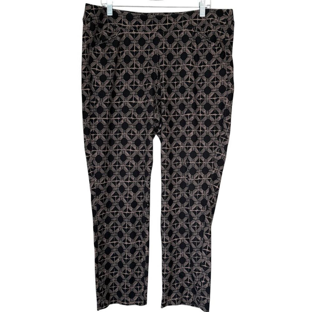 Chico's Travelers Black & Tan Geometric Casual Pull On Pants Size 3 Regular/16R